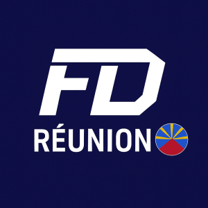 Logo FD Réunion bleu marine avec pastille aux couleurs réunionnaises, formation au detailing automobile