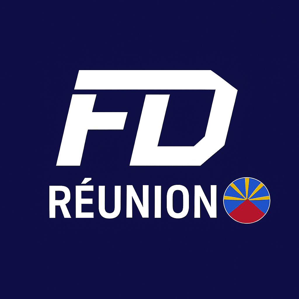 Logo FD Réunion bleu marine avec pastille aux couleurs réunionnaises, formation au detailing automobile